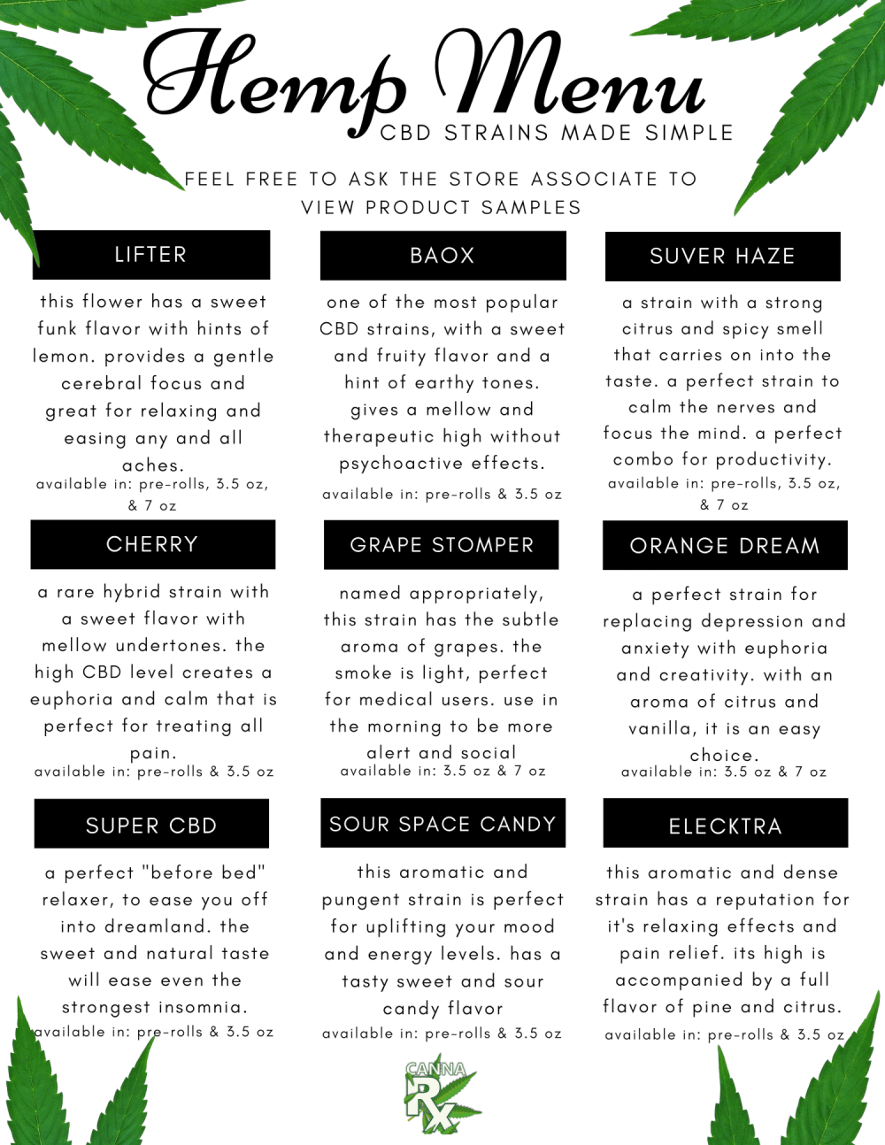 hemp menu